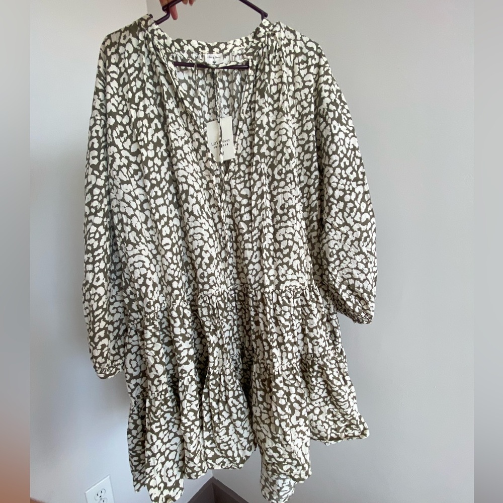 H&M hm Tiered Patterned Wide-cut V neck Tunic Mini Dress Cotton Cover Up XS NWT - Picture 10 of 16